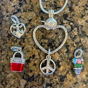 Brighton necklace charms peace sign, flowers, purse,  & fleur de lis hea…